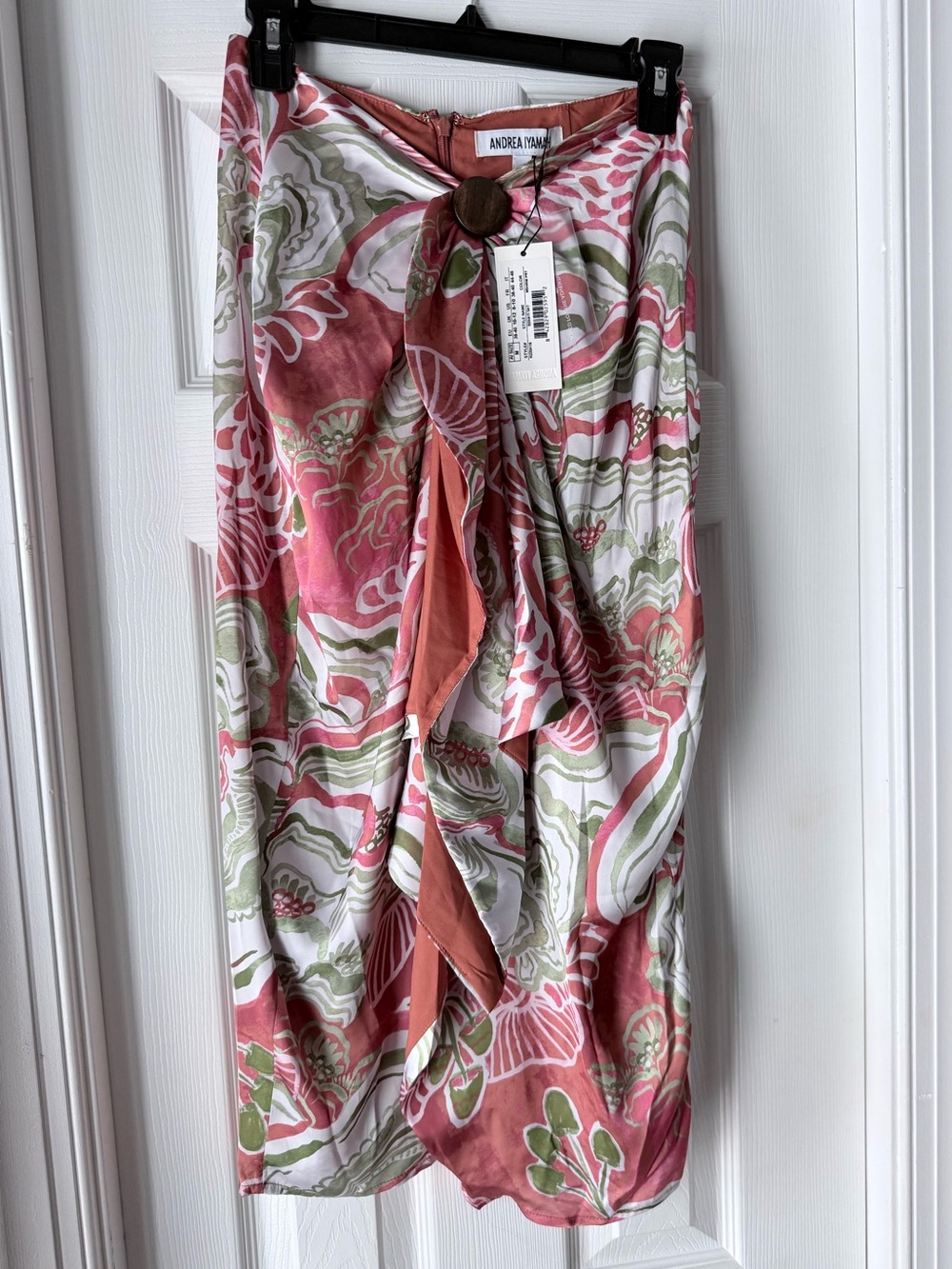 Andrea Iyamah Women's Coral Floral Wrap Skirt with Button Accent Sz M
